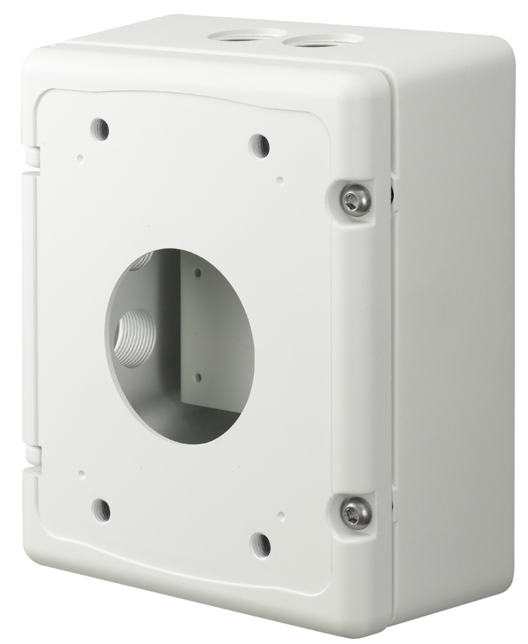 Hanwha Vision SBP-300NB installation box angled view.