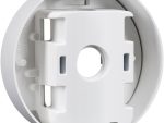 Hanwha SBD-140PMW pole mount base for outdoor security cameras, weather-resistant, NDAA compliant, white finish. Fits TR20 sizing for camera attachment screws and TR30 formatting for the pole straps. Fully certified under cULus, EAC, FCC, and NDAA security standards. This bracket natively fits several Hanwha series domes and micro-domes: QNV-C Series, QND Series, QNE & LND Series, and ANE Series.