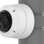 Hanwha SBD-140PMW pole mount base for outdoor security cameras, weather-resistant, NDAA compliant, white finish. Fits TR20 sizing for camera attachment screws and TR30 formatting for the pole straps. Fully certified under cULus, EAC, FCC, and NDAA security standards. This bracket natively fits several Hanwha series domes and micro-domes: QNV-C Series, QND Series, QNE & LND Series, and ANE Series.
