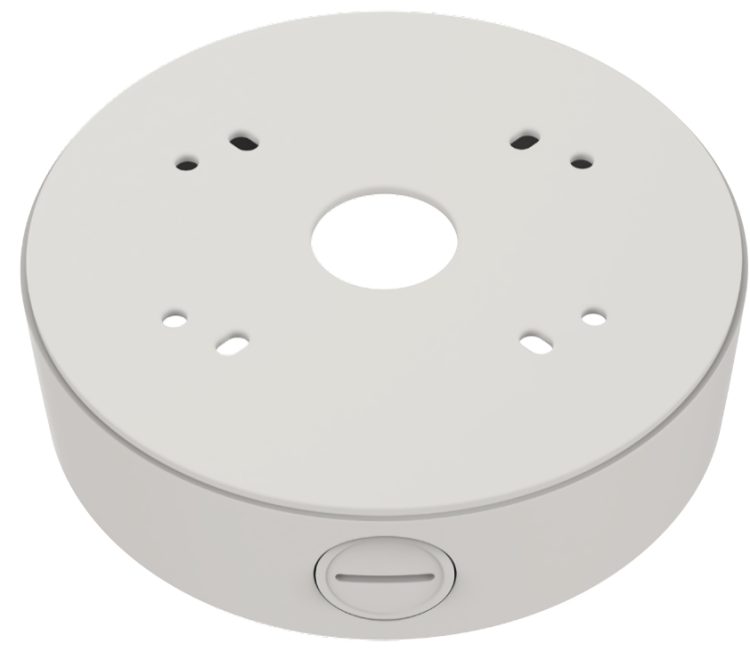 Enhance your surveillance system with Hanwha SBF-100B1 back box. Designed for Fisheye and Flateye cameras, in ivory. Compatible with SNF, PNF, XNF, and QNE Series Back View.