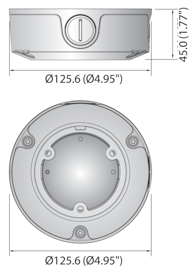 Enhance your surveillance system with Hanwha SBF-100B1 back box. Designed for Fisheye and Flateye cameras, in ivory. Compatible with SNF, PNF, XNF, and QNE Series Dimensions.