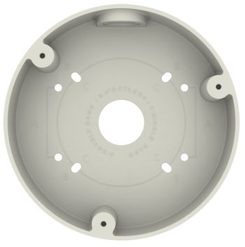 Enhance your surveillance system with Hanwha SBF-100B1 back box. Designed for Fisheye and Flateye cameras, in ivory. Compatible with SNF, PNF, XNF, and QNE SeriesFront View.