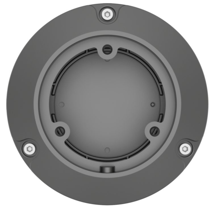 Hanwha SBO-100B1 aluminum back box. Designed for QNO, HCO, and SNO Series Bullet Cameras, with Gang box support and durable construction Front View.