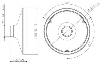 Hanwha SBP-201HMW is a Versatile and Durable Hanging Mount Adapter Designed for PNM-9000VD, and PNM-7002VD Network Cameras Dimensions