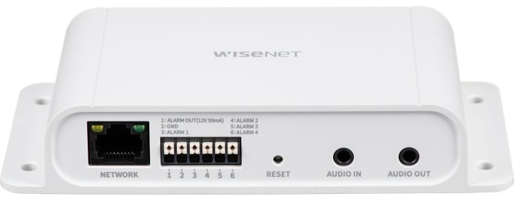 Enhance your Wisenet PTZ PLUS camera with the Hanwha SPM-4210 Network I/O Box. Add 4 I/O ports, 2 audio ports, and 802.3af PoE power. Compatible with various models for seamless integration Connector View.