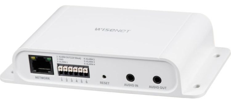 Enhance your Wisenet PTZ PLUS camera with the Hanwha SPM-4210 Network I/O Box. Add 4 I/O ports, 2 audio ports, and 802.3af PoE power. Compatible with various models for seamless integration Connector View Right View.