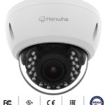 Hanwha Vision ACV-8081R 5MP vandal-resistant dome camera with IR, WDR, 3x zoom, NDAA compliance, and quad-hybrid output.