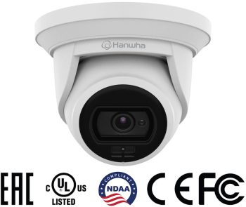 Hanwha Vision ANE-L7012L 4MP turret camera with full-color night vision, PoE, IP66/IK10, edge analytics, and wide-angle coverage.