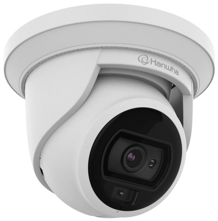 Hanwha Vision ANE-L7012L 4MP turret camera with full-color night vision, PoE, IP66/IK10, edge analytics, and wide-angle coverage.