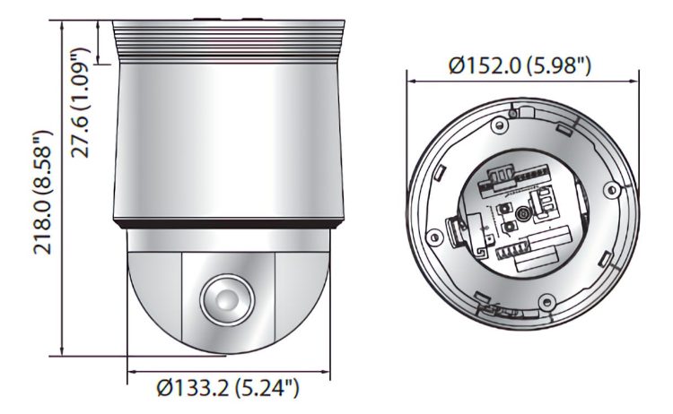 Hanwha Vision WiseNet Q Series QNP-6230 2MP PTZ Network Dome Camera with 4.44-142.6mm Lens Dimensions