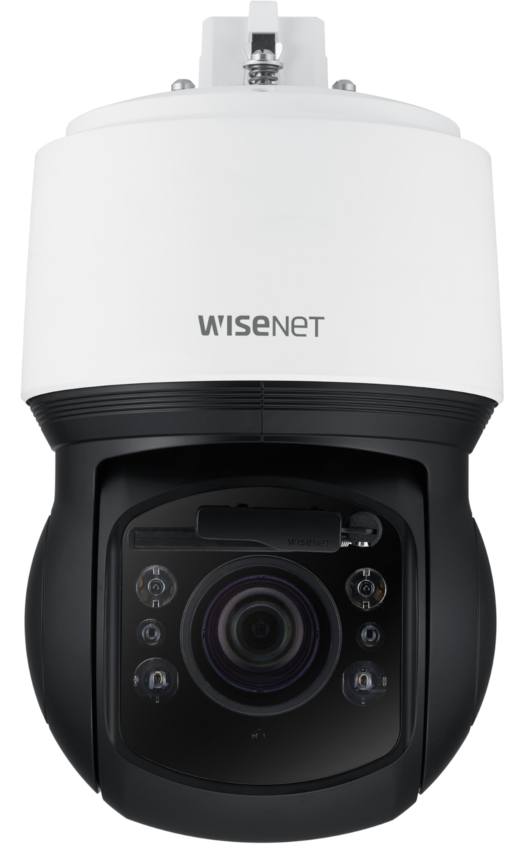 Hanwha XNP-9300RW PTZ network surveillance camera. Designed for tough environments offers advanced features for precise monitoring Front View.