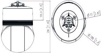 Hanwha XNP-C7310R network PTZ camera. Engineered for extreme conditions, it offers 4MP images and advanced features for comprehensive security monitoring Dimensions.