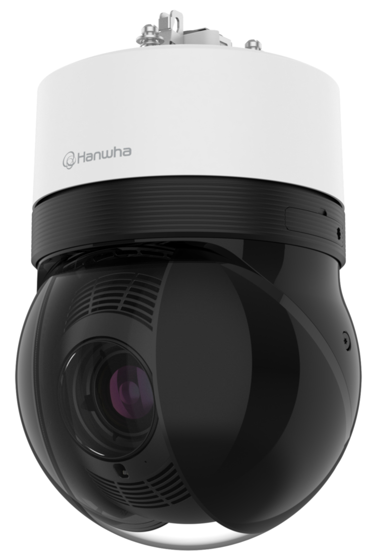 Hanwha XNP-C9310R 8MP PTZ network camera. With advanced features and extreme weather resistance, it's the perfect choice for comprehensive security surveillance. Shop now at Collsam Security Left View.