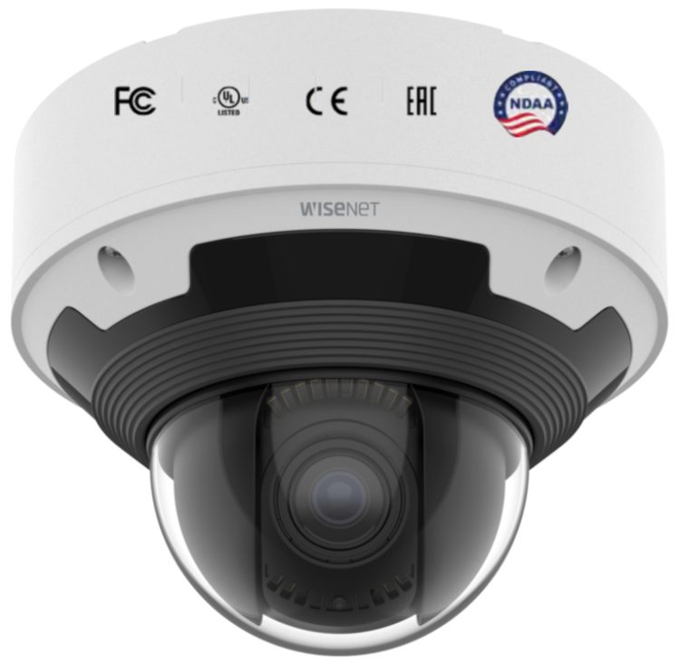 Hanwha XNV-9083RZ 8MP Network PTRZ Dome Camera. Featuring advanced features and durable construction, it's perfect for outdoor surveillance. Capture crystal clear 4K UHD video day and night Front View.