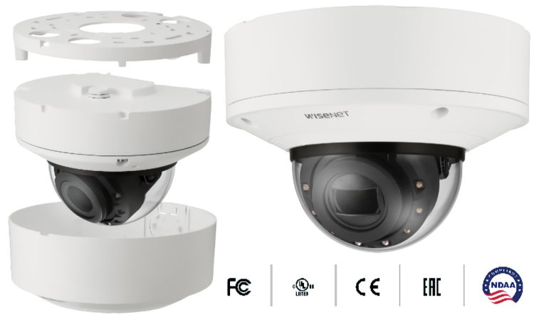 Hanwha XNV-9083R 4K UHD Network Dome Camera. With advanced features like 164 ft (49.99 m) night vision and 2.1x optical zoom, this camera is perfect for outdoor use and offers reliable protection against vandalism.