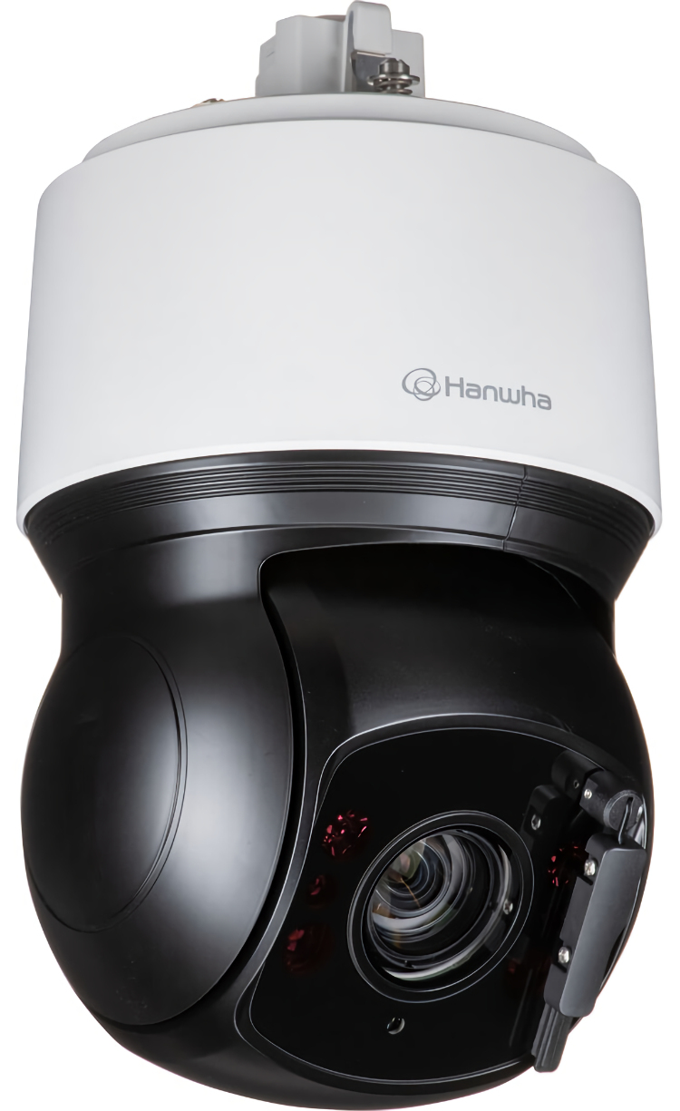 Hanwha XNP-C9303RW 8Megapixel 4K PTZ Camera. Featuring advanced AI technology and 30x optical zoom, it offers crystal clear UHD 4K resolution and reliable weather protection. Shop now at Collsam Security, your trusted Hanwha Vision Supplier Left View.