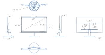 Hanwha SMT-2431, a 24-inch LED monitor with Full-HD resolution, 24/7 operation, and versatile input options Dimensions.