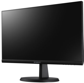 Hanwha SMT-2431, a 24-inch LED monitor with Full-HD resolution, 24/7 operation, and versatile input options Left View.
