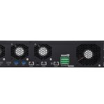 Hanwha Vision XRN-3210B2, a 32-channel NVR from the Wisenet X Series. With 400 Mbps network camera recording and up to 80 TB storage capacity, it's perfect for professional applications. Plus, features like WiseStream and AI search make it a top choice for optimizing storage and bandwidth. Order now and experience seamless video capture and management, Back View.