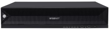Hanwha Vision XRN-3210B2, a 32-channel NVR from the Wisenet X Series. With 400 Mbps network camera recording and up to 80 TB storage capacity, it's perfect for professional applications. Plus, features like WiseStream and AI search make it a top choice for optimizing storage and bandwidth. Order now and experience seamless video capture and management, Front View.