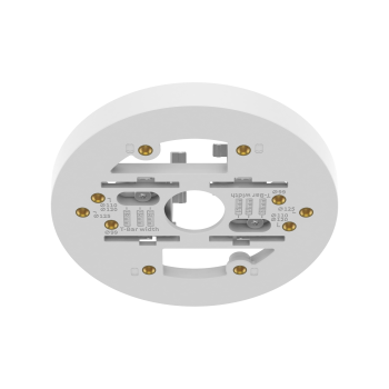 Hanwha SBP-140CMT ceiling mount angled view showing its white plate and threaded fixing holes