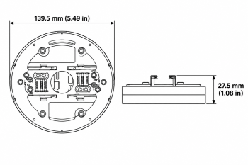 Ceiling mount dimensions with 139.5 mm body diameter and 27.5 mm overall height