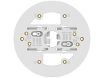White ceiling mounting plate face with camera screw holes and T-bar width markings