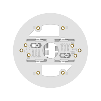 White ceiling mounting plate face with camera screw holes and T-bar width markings