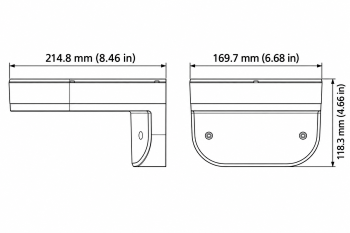 Front and side mount dimensions: 214.8 mm depth, 169.7 mm width and 118.3 mm height