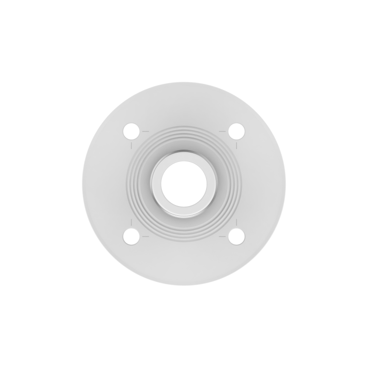 White ceiling mount flange with four fixing holes and a central opening