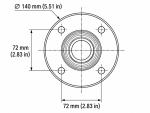 Ceiling flange mounting pattern with 72 mm hole spacing and 140 mm outer diameter