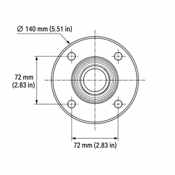 Ceiling flange mounting pattern with 72 mm hole spacing and 140 mm outer diameter