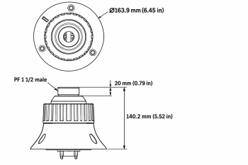 Install base CAD dimensions showing 163.9 mm diameter and 140.2 mm housing height