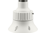 Hanwha SBP-303HF SFP base front view showing the aluminum housing and threaded coupling