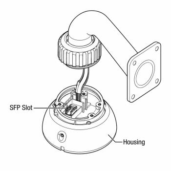 Open PTZ install base illustration identifying the SFP slot and housing