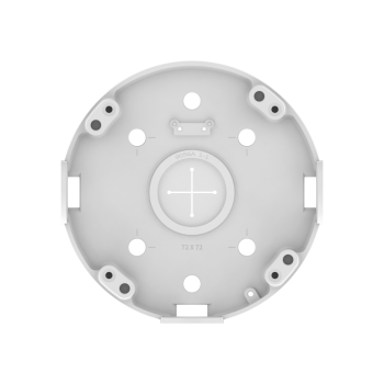 White ceiling mounting base interior with fixing holes and conduit openings