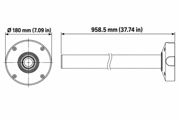 Pendant mount overall dimensions showing 180 mm base diameter and 958.5 mm total height