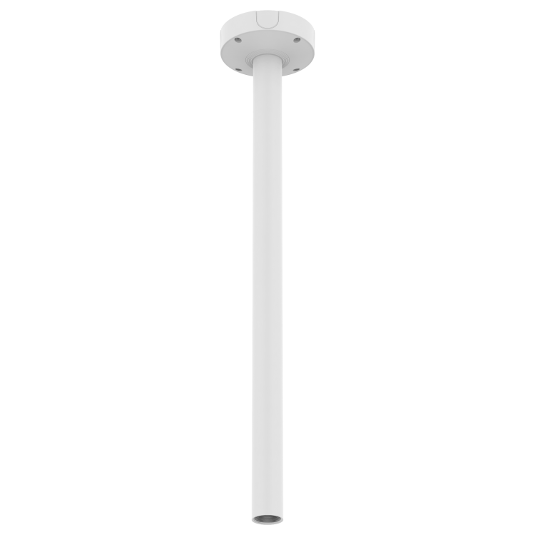 Hanwha SBP-900CMW pendant mount front view showing the long white pipe and round ceiling base
