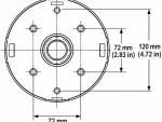 Ceiling mounting plate hole spacing of 72 by 72 mm and 120 mm between centerline holes