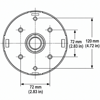 Ceiling mounting plate hole spacing of 72 by 72 mm and 120 mm between centerline holes