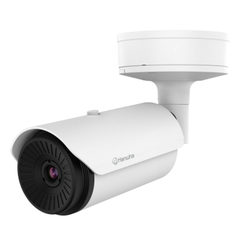 Hanwha TNO-L3030T thermal camera angled view with mounting bracket