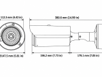 Hanwha TNO-L3030T thermal camera front and side dimensions in millimeters and inches