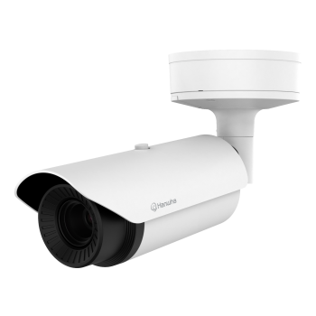 Hanwha TNO-L4030T thermal camera angled view with lens and mounting base