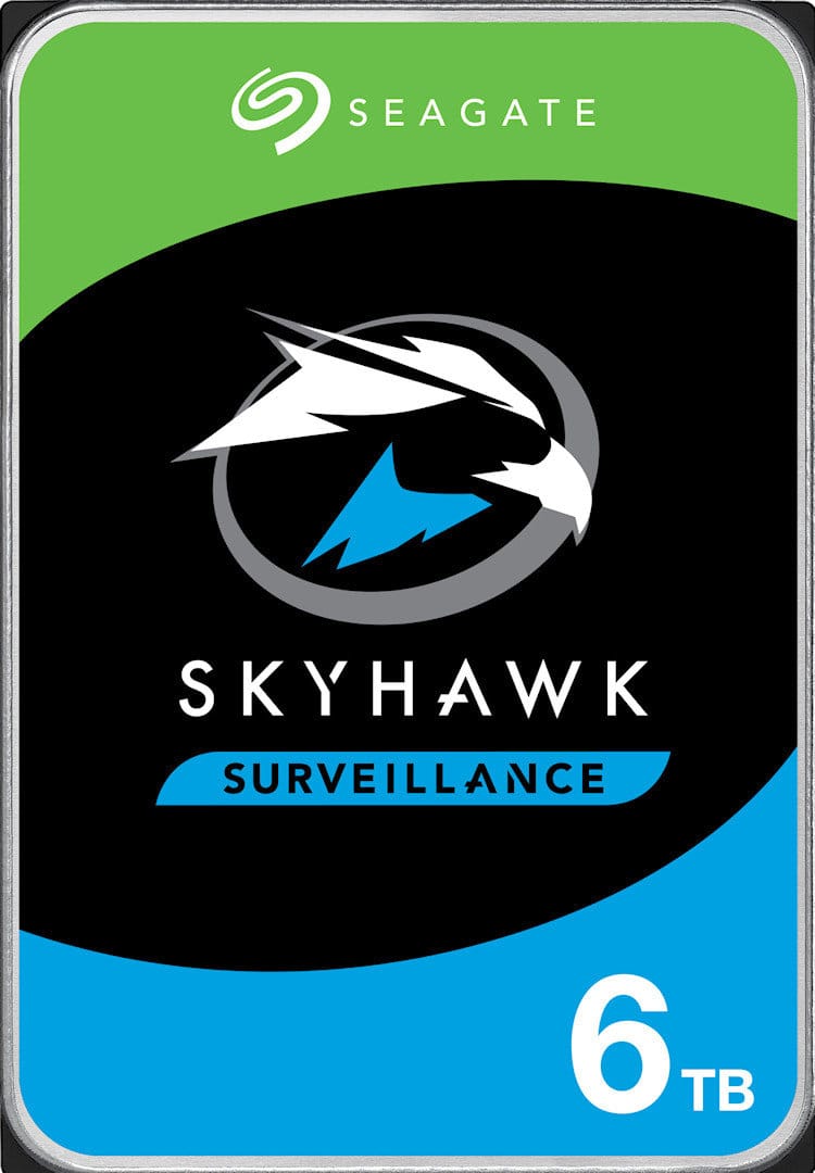 Upgrade your DVR or NVR with the Seagate SkyHawk ST6000VX009 6 TB internal hard drive. Enjoy fast data transfer and 3 years of data recovery Front View.