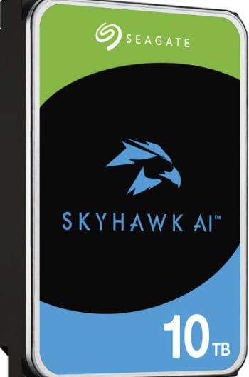 Seagate SkyHawk AI ST10000VE001 10 TB hard drive. Designed for video analytics and imaging, it's perfect for AI NVRs and DVRs Left View. Shop now at Collsam Distribution
