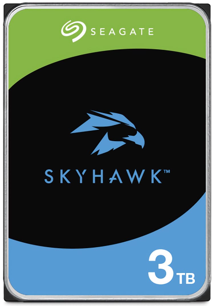 Upgrade your surveillance system with the Seagate SkyHawk ST3000VX015 3 TB hard drive. Designed for 24/7 recording, it offers 64 HD camera support and 3 years of Rescue Data Recovery Services. Get yours from Collsam Security today Front View.