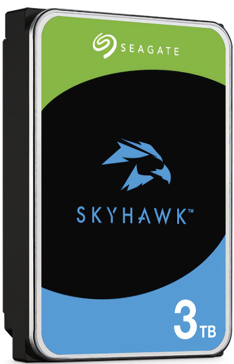 Upgrade your surveillance system with the Seagate SkyHawk ST3000VX015 3 TB hard drive. Designed for 24/7 recording, it offers 64 HD camera support and 3 years of Rescue Data Recovery Services. Get yours from Collsam Security today Left View