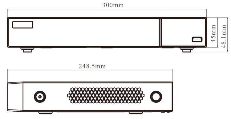 Tvst-TD2704-N5A 4 Channel Pentabrid DVR System, H.265, 5Megapixel TVI, AHD, CVI, IP and Analog Camera Dimension