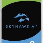 Upgrade your surveillance system with the Seagate SkyHawk AI ST8000VE001 8 TB hard drive. Designed for AI, it supports 64 HD camera streams. Shop now at Collsam Distribution for all your storage needs Front View