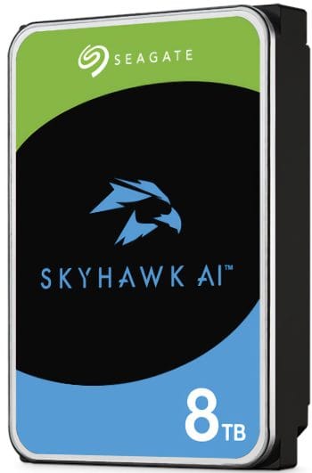 Upgrade your surveillance system with the Seagate SkyHawk AI ST8000VE001 8 TB hard drive. Designed for AI, it supports 64 HD camera streams. Shop now at Collsam Distribution for all your storage needs Left View